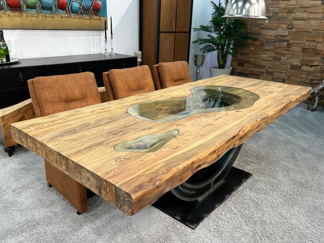 Massivholz Esszimmertisch Deep Island aus recyceltem Teakholz