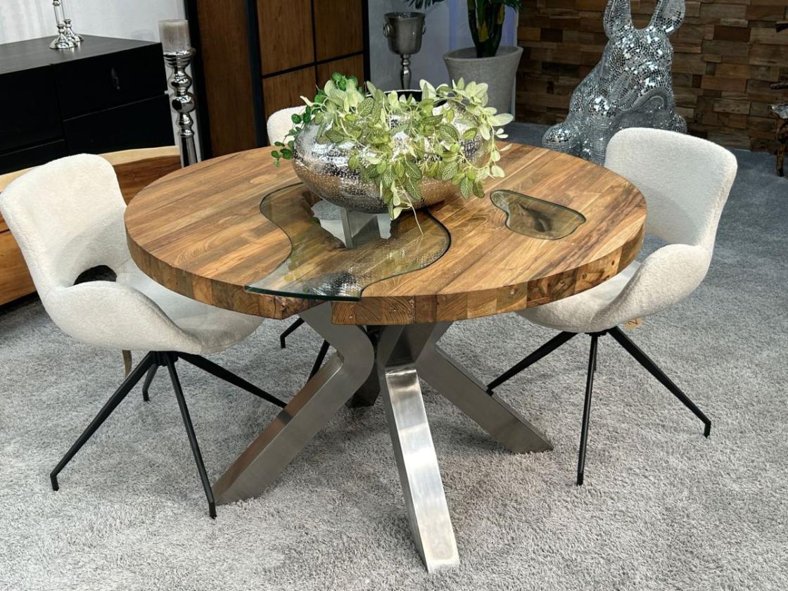 Runder Designtisch aus recyceltem Holz