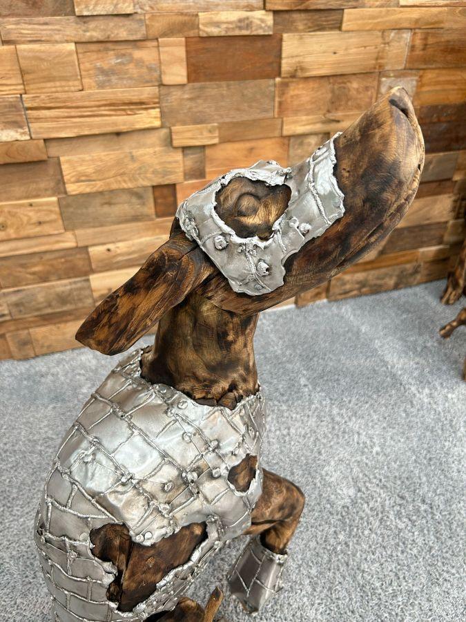 Skulptur Holzfigur Hund mit Aluminium