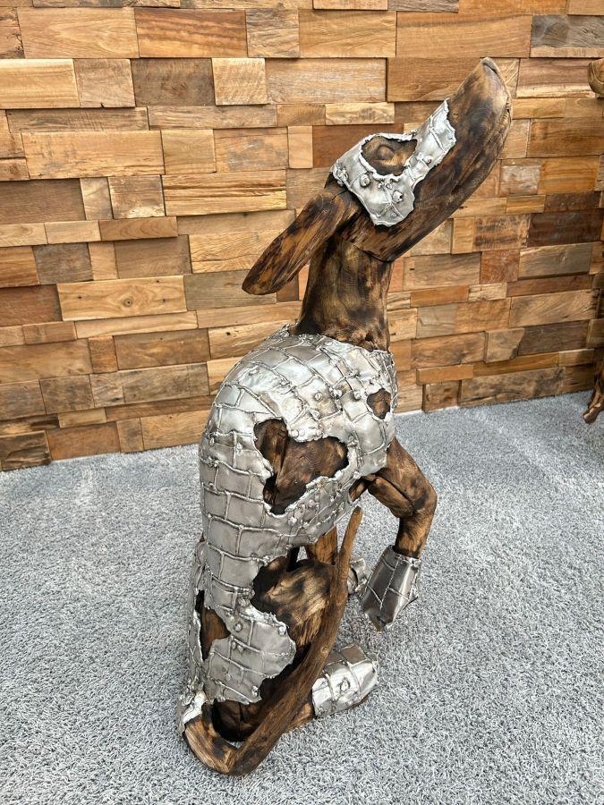 Skulptur Holzfigur Hund mit Aluminium