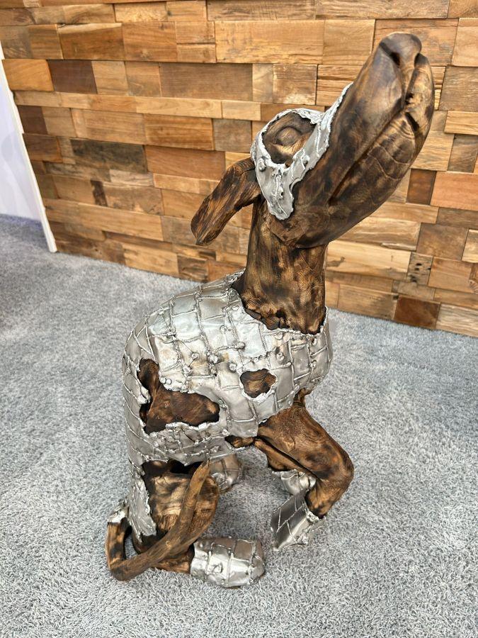 Skulptur Holzfigur Hund mit Aluminium