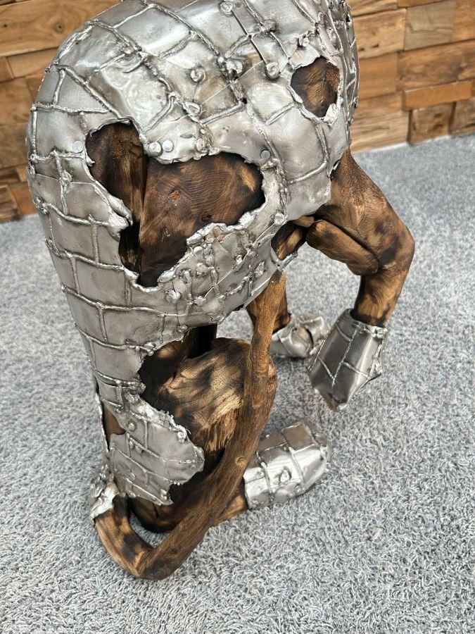 Skulptur Holzfigur Hund mit Aluminium