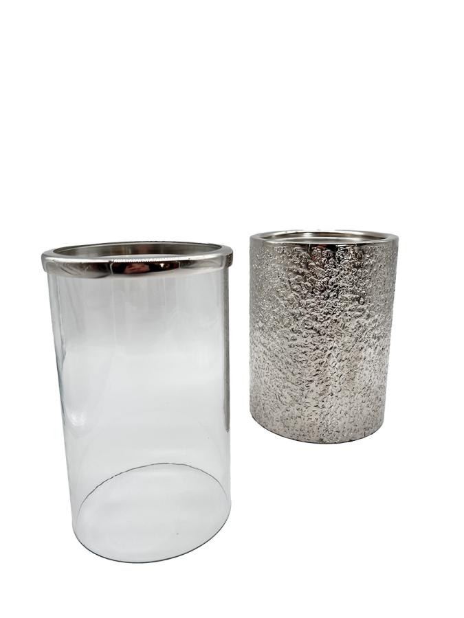 Windlicht Kerzenhalter aus Nickel und Glas