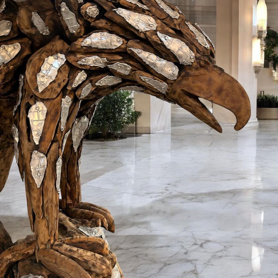 Riesige grosse Skulptur Adler 500cm aus Holz mit Metall Objektdekoration