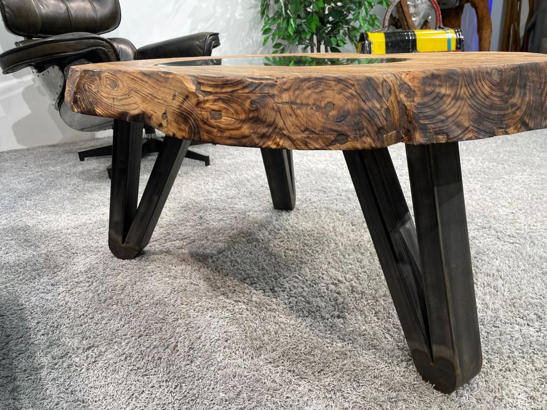 Design Couchtisch Holz Nierenform Loft Style Metallgestell