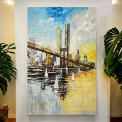 Ölbild "New York Skyline mit Brooklyn Bridge", ca. 85 x 135 cm