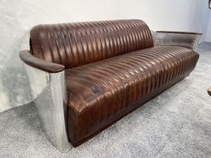Couch "Aviator", 2-Sitzer aus echtem Leder mit Aluminium
