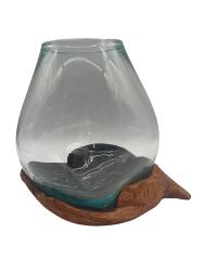 Dekoration Mundgeblasene Glasvase auf Holzelement "geöffnete Hände" ca. H25,5 x B23 x T 16,5 cm ähnl. Abbildung