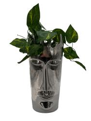 Edle Blumenvase "Gesicht" aus Nickel ca. B17,5 x T12 x H50 cm