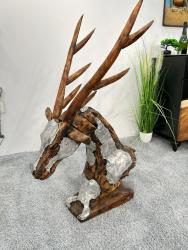 Einzigartige Skulptur aus Altholz "Hirsch" ca. H113 x B75 x T50 cm aus mit Aluminium Applikationen