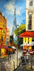 Handgemaltes Ölgemälde auf Leinwand "Ausblick Paris" ca. 100 x 200 x 4 cm