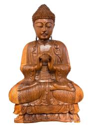 Handgeschnitzte Deko-Skulptur "Buddha im Schneidersitz" aus Massivholz ca. H80 x B50 x T23 cm ähnl. Abbildung