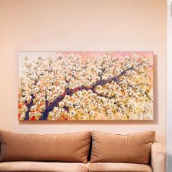 "Kirschblüte am Abend", Ölgemälde, Handarbeit, ca. 100 x 200 cm