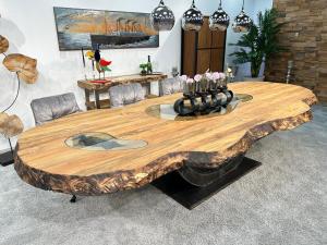 Massivholztisch aus recyceltem Teakholz "Fusion" ca. 350 x 118-142 x 77 cm mit Rohstahlgestell