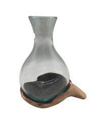 Mundgeblasene Karaffe Glasvase auf Holzelement "geöffnete Hände" ca. H19 x B14 x T 10,5 cm ähnl. Abbildung