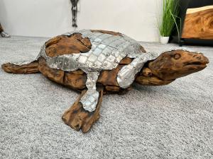 Skulptur aus recyceltem Altholz "Schildkröte", ca. L120 x B100 x H27 cm aus Altholz mit Aluminium