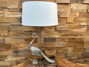 Tischlampe  "Bird" Höhe ca. 78cm, Breite ca. 38cm, Tiefe ca. 11,5 cm aus Nickelguss in silber
