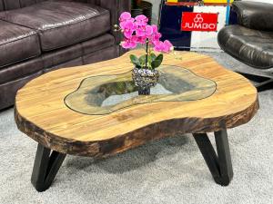 Couchtisch "Atoll" ca. 110 x 69-84 x 41,5 cm aus Teakholz mit Glaseinlage