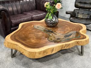 Couchtisch "Lakeside Suar" ca. 175 x 132 x 44 cm mit Glaseinlage und Edelstahlgestell