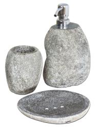 Badset mit Seifenspender, Becher und Seifenschale aus Flußstein (Abbildung ähnlich)