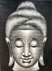 Ölgemälde auf einer Leinwand gemalt "Buddha-Kopf" ca. 150 x 200 x 4 cm